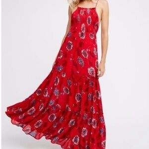 Intimately Free People Garden Party Maxi Dress Size Small Floral Red Lightweight